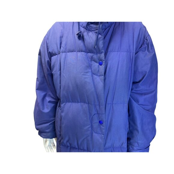Eddie Bauer Goose Down Duffle Coat Full Length Parka Hooded Blue Large Womens - Picture 3 of 9